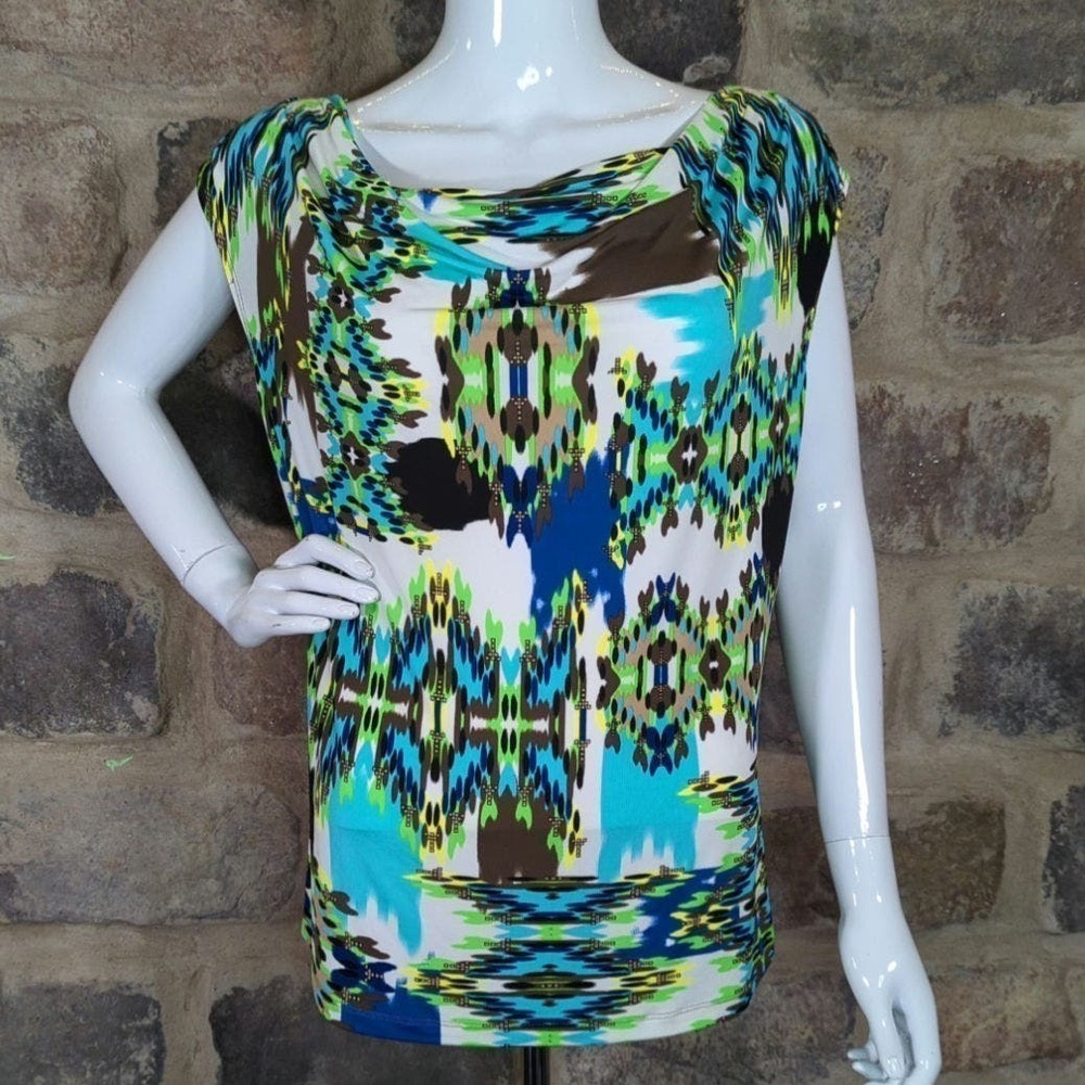 Jennie & Marlis Top Icat‎ Print Sleeveless Southwestern Woman's Size Large